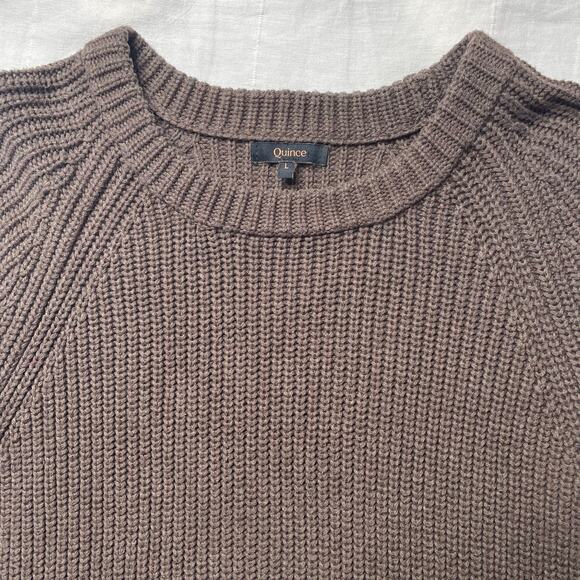 Quince Organic Cotton Fisherman Crew Knit Sweater Heather Brown Large Women's - Picture 4 of 6